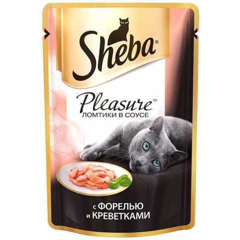 Sheba Pleasure пауч для кошек ломтики в соусе (форель и креветки) 85 г