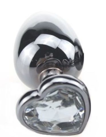 Серебристая пробка с прозрачным кристаллом-сердечком - 9 см. - 4sexdreaM 47434-2