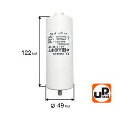 Конденсатор UNITED PARTS CBB60, 60 мкФ, 450В, 2 клеммы, шпилька M8 (90-0999)