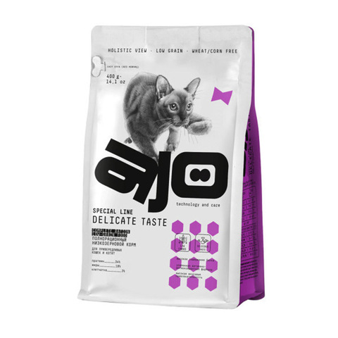 Сухой корм AJO Delicate Taste с индейкой для привередливых кошек и котят 400г (Айо)