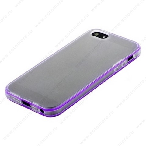 Накладка силиконовый TPU для Apple iPhone SE/ 5s/ 5C/ 5 белый с двумя сиреневыми полосами в упаковке