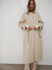 Пальто-плащ оверсайз женское, молочная елочка