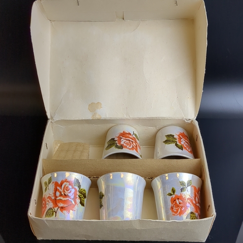 Стопки набор из 5 штук в коробке, фарфоровые, Нижегородский сувенир, 5 см, перламутр, цветы, винтаж СССР 1970-1990 гг
