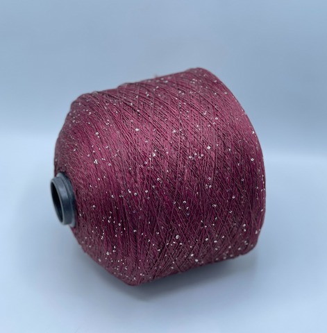 Бобинная пряжа, Linette Pailletes, 450м, 80% Лен, 20% Полиэстер(пайетка), Бордовый,неоднотонный+пайетка.37697
