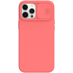 Чехол розового цвета (Peach Pink) с мягким шелковистым покрытием от Nillkin для iPhone 12 и 12 Pro, серия CamShield Silky Silicone Case с защитной шторкой для камеры