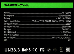 Электростанция портативная Cactus CS-PCS172 48000mAh 5A 2xUSB черный/серый