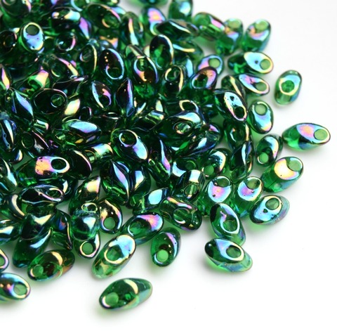 LMA-0179 Бисер-лепестки Миюки/Miyuki long Magatama Transparent Green AB