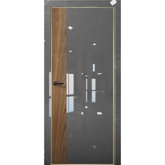 Купить Межкомнатная дверь глянец Pt 6 Платина crystall gray алюминиевая кромка Al Gold Edition вставка орех пекан