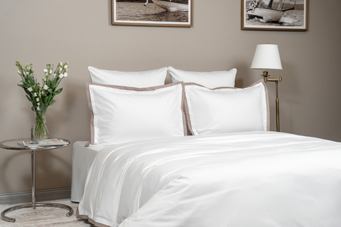 Постельное белье 2 спальное евро Сlaire&Caroll Lili белый с бежевым кантом