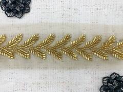Тесьма декоративная вышивка стеклярус, ш. 2,5 см, золото