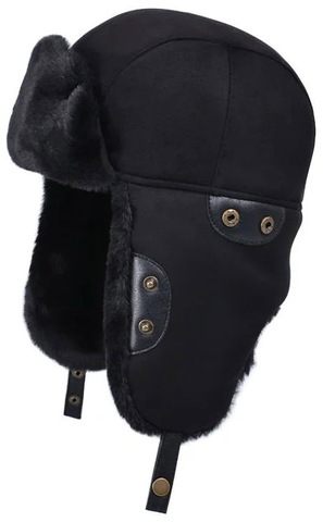 Картинка шапка-ушанка Skully Wear LFM 199_black leather - 3