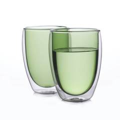 Стеклянные стаканы с двойными стенками зеленого цвета 2 штуки, 350 мл