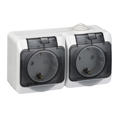 Schneider Electric ЭТЮД Серый Розетка 2-местная с зазем. контактами со шторками с крышкой IP44 откр.установка (код.133895)