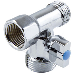 Кран шаровой латунный для стир машин хром 1040 G1/2"х3/4"х1/2" Ру10 ВР/НР/НР бабочка без отражателя Aquasfera 1040-01