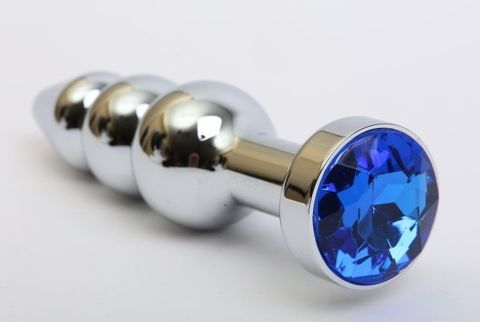 Серебристая анальная ёлочка с синим кристаллом - 11,2 см. - 4sexdreaM 47435-3