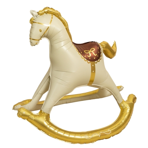 Лошадка качалка, бежевый, сатин, стоячая фигура, 109 см