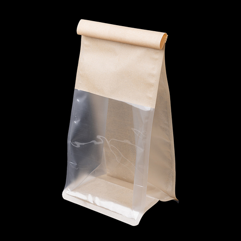 Пакет с прямоугольным дном 11,5*21*9 см с окном и зажимом, крафт