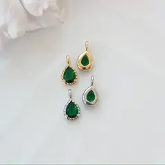 Подвеска Капля с тёмно-зелёным фианитом, 15*8 мм, родий, П420