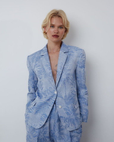 Жакет из смесового льна Брунелло Кучинелли голубой