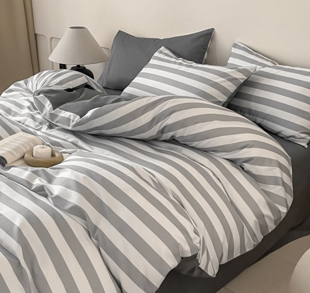 Комплект Полуторка Сатин Серый в полоску