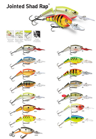 Воблер суспендер Rapala Jointed Shad Rap JSR05-CH (1,8м-3,9м, 5 см 8 гр)