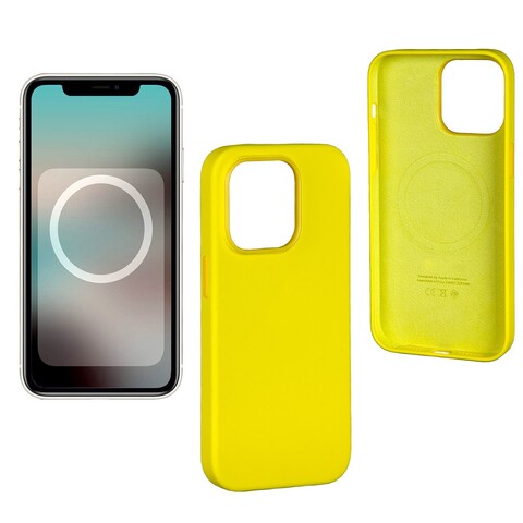 Силиконовый чехол (MagSafe + анимация NFC Clear) Silicon Case для iPhone 14 Pro Max (6.7") (Желтый) с магнитом Premium