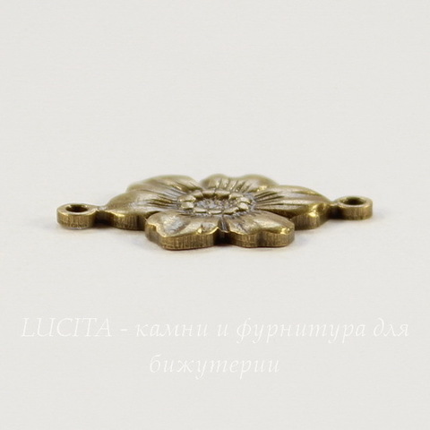 Винтажный декоративный элемент - коннектор "Цветок" (1-1) 17х10 мм (оксид латуни)