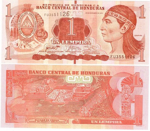 Банкнота Гондурас 1 лемпира 2016 год. UNC