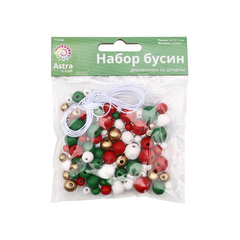 Набор деревянных бусин со шнуром, праздничный микс, 6,8,10,12мм, 21гр, 90шт/упак, Astra&Craft
