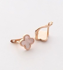 С11-5- Серьги Trendy Gold -клевер из золота с перламутром