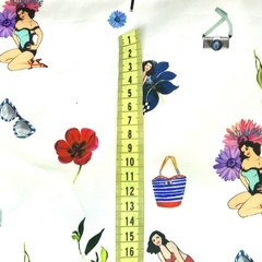 Ткань хлопок  сатин с эластаном с Пинап белый фон 2003