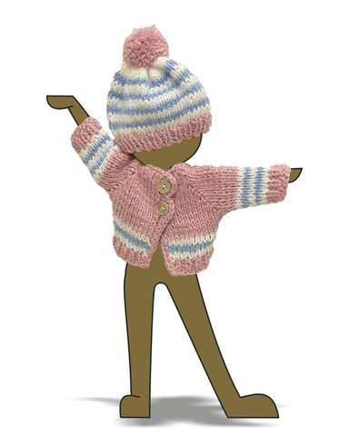 Вязаный жакет и шапочка с помпоном - Демонстрационный образец. Одежда для кукол, пупсов и мягких игрушек.