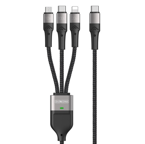 Кабель передачи данных с USB-C 3 в 1 в тканевой оплетке от Duzzona с разъемами USB-C, Lightning, Micro USB, серия A4 Cable, длина 1,3м