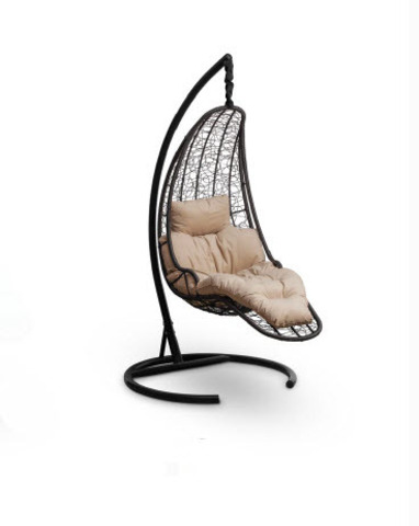 Подвесное кресло-кокон LUNA черное, бежевая подушка, велюр (Laura Outdoor)