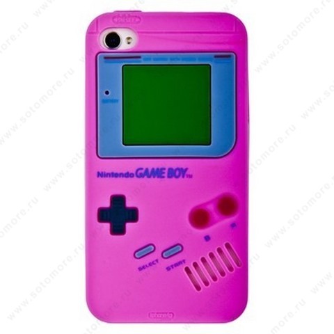 Накладка силиконовый для iPhone 4s/ 4 геймбой розовый