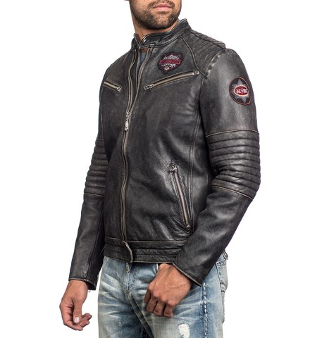 Affliction | Куртка кожаная мужская FULL MEASURE JACKET 110OW148 левый бок