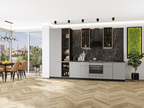 Прямая модульная кухня Фьюжн-08 Silky Light Grey - Graphite 2340*3400*600