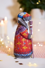 Деревянный Дед Мороз с посохом и мешком подарков, 24 см, Россия