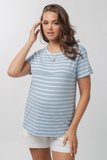 Футболка для беременных и кормящих 18072 голубой тофу полоска