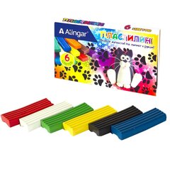 
          Пластилин Alingar, 6 цветов, "Кот", 90 гр., особо мягкий, без стека, картонная упаковка