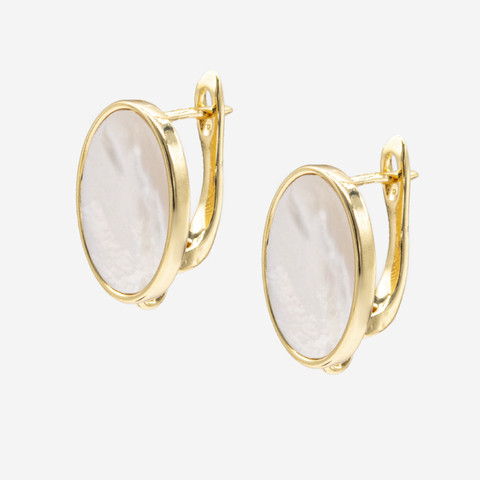 Швензы "Зеркальце" с натуральным перламутром 15,6*11,8мм, позолота