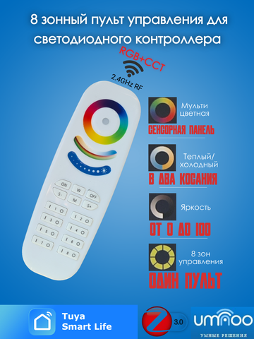 Пульт управления для RGB контроллера, 2.4 GHz., 8 зонный