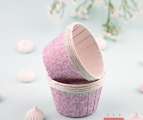Формы бумажные с ламинацией «Маффин» 50х40 мм (Сиреневый с узором) 100 шт