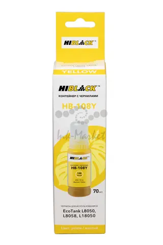 Контейнер с чернилами Hi-Black (HB-108) для Epson  L8050/L18050, Y, 70ml