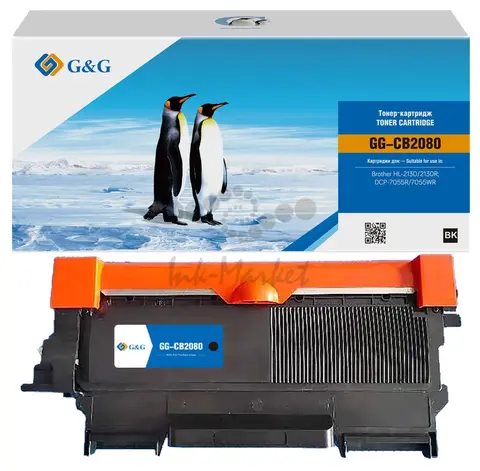 Совместимый тонер-картридж G&G GG-CB2080 (TN-2080) для Brother HL-2130, 2130R, DCP-7055R, 7055WR, 700 стр., без чипа, гарантия 36 мес.
