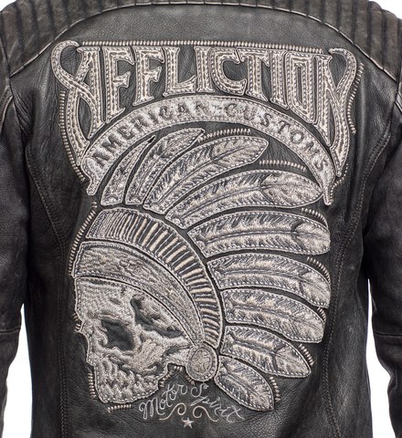 Affliction | Куртка кожаная мужская FULL MEASURE JACKET 110OW148 принт на спине