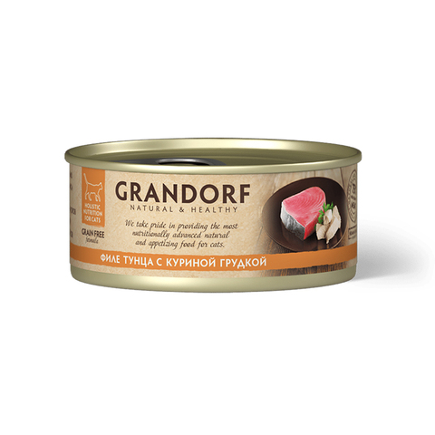 Влажный корм Grandorf tuna With Chicken In Broth, для кошек, филе тунца с куриной грудкой, 70 г
