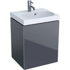 Шкафчик для раковины Geberit Acanto, с одной дверью и сифоном: B=44.5см, H=53.5см, T=37.5см, темно-серый / лакированный матовый, темно-серый / глянцевое стекло фото