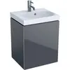 Шкафчик для раковины Geberit Acanto, с одной дверью и сифоном: B=44.5см, H=53.5см, T=37.5см, темно-серый / лакированный матовый, темно-серый / глянцевое стекло