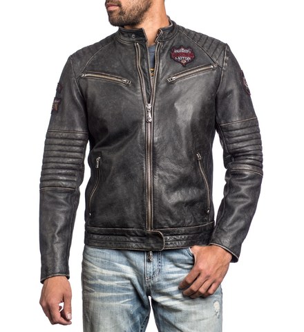 Affliction | Куртка кожаная мужская FULL MEASURE JACKET 110OW148 перед